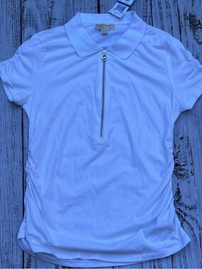 MICHAEL Michael Kors White Polo Zip Top with MK Pull